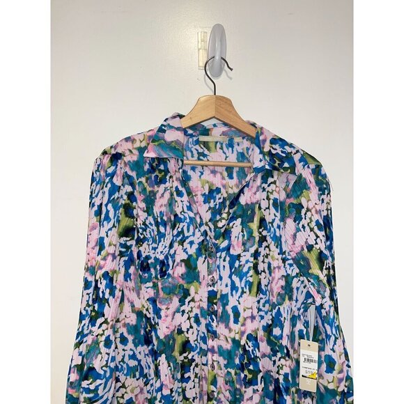 NWT Sunny Leigh Womens Button-Up Floral Blouse 3X Multicolor - Picture 2 of 10